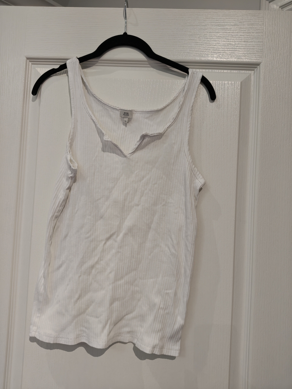 Vintage Y2K River Island White Ribbed Tank With Notch Neckline